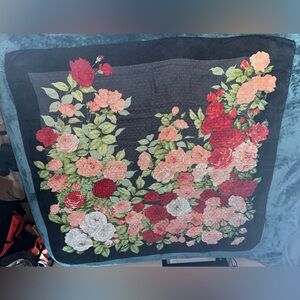 Beautiful Sheer Floral Black Scarf/ Shawl with Rose Print